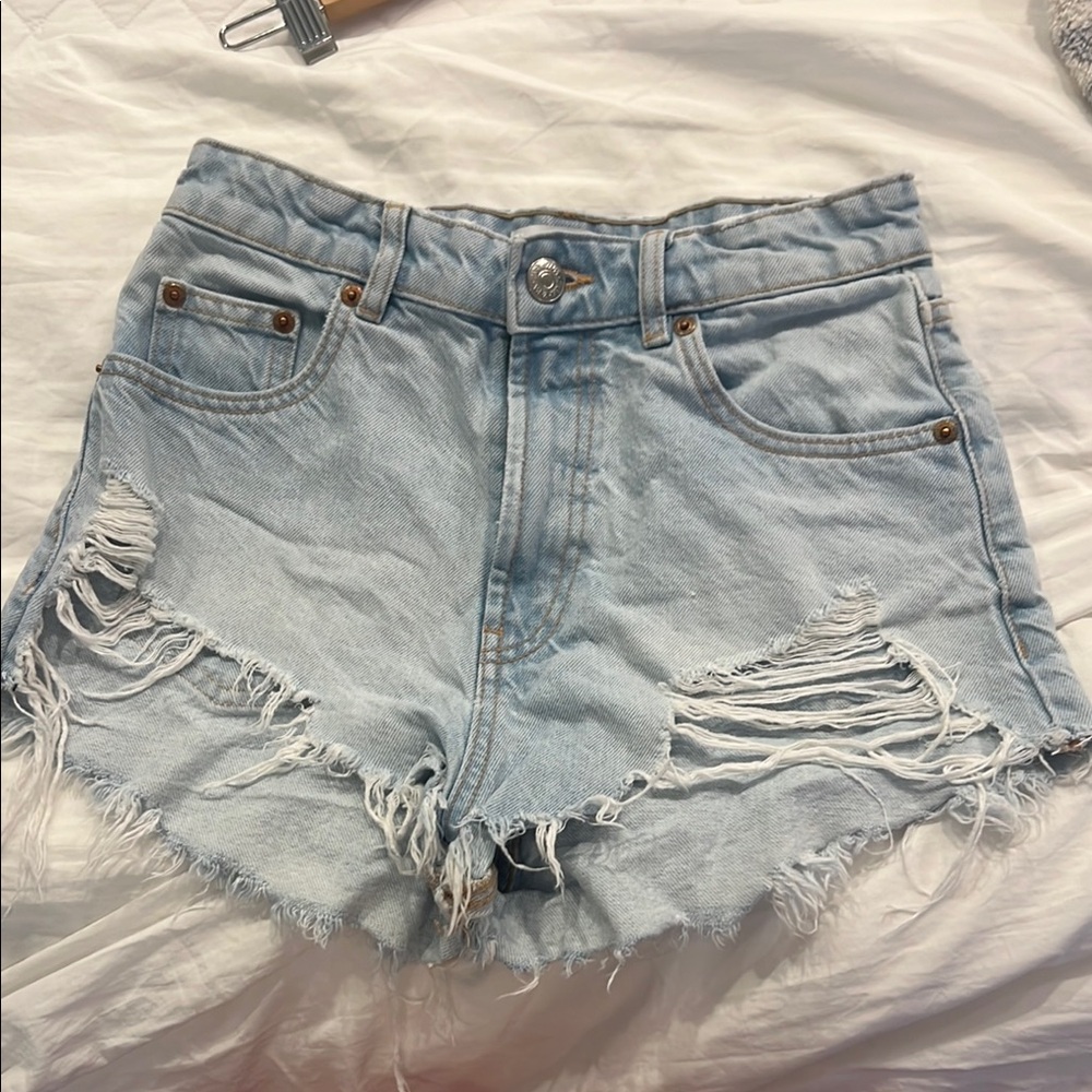 Zara Blue Jean Shorts High-Waisted Distressed